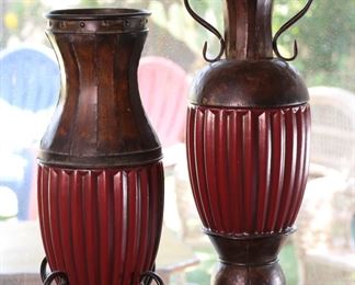 2pc Metal Decor Vases Largest: 27.5 inches high.