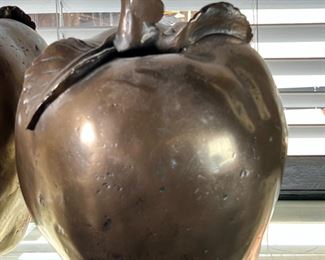 2pc Oversize Resin Faux Brass Apples PAIR 11 inches high