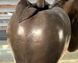 2pc Oversize Resin Faux Brass Apples PAIR 11 inches high