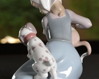 Lladro 5032 Little Friskies Girl with Cat and Dog Porcelain Figurine