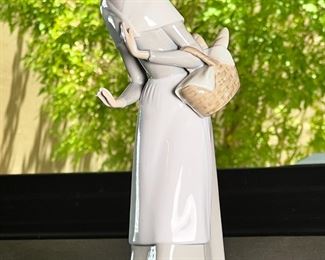 Cadro Porcelain Shepherdess with Basket and Dog Figurine 10.5 inches high