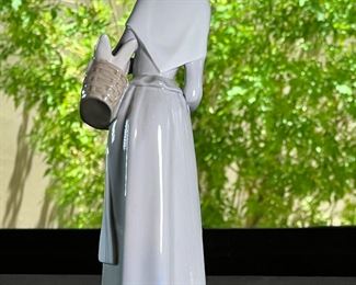 Cadro Porcelain Shepherdess with Basket and Dog Figurine 10.5 inches high