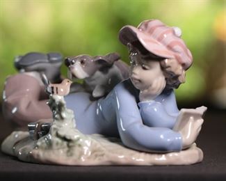 Lladro 5451 Study Buddies Boy with Dog Porcelain Figurine 4 inches high