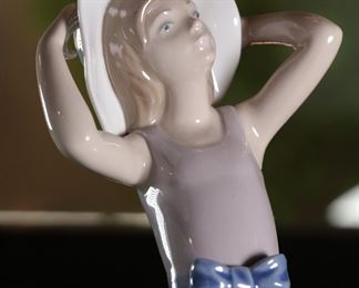 Lladro 5011 Coy Girl Holding Hat Porcelain Figurine #2 10.25 inches high.