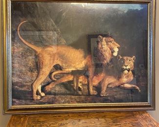 Framed Print 2 Lions Jacques Laurent Agasse Frame: 34 x 43.5in