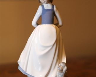 NAO by Lladro #397G Girl With Dog Porcelain Figurine Cheer Me Up José Roig Poodle 9.5 inches high.