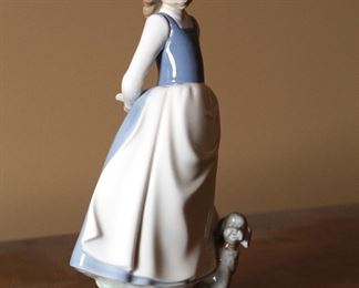 NAO by Lladro #397G Girl With Dog Porcelain Figurine Cheer Me Up José Roig Poodle 9.5 inches high.