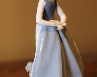 NAO by Lladro #397G Girl With Dog Porcelain Figurine Cheer Me Up José Roig Poodle 9.5 inches high.