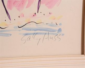 Signed Sally Huss Beach Side Hotel Litho Framed Art Print 13 x 15.75in