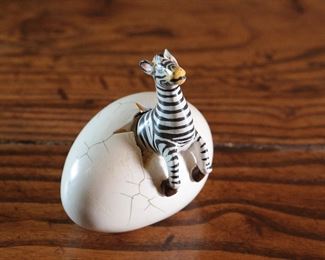 Sm Zebra Hatchling Mexican Folk Art Sculpture R. Miranda Mexico Egg Hatch 3 inches high
