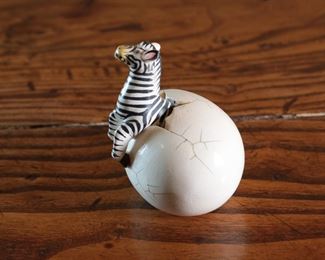 Sm Zebra Hatchling Mexican Folk Art Sculpture R. Miranda Mexico Egg Hatch 3 inches high