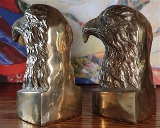 2pc Brass Eagle Head Bookends PAIR 8.5 inches high.