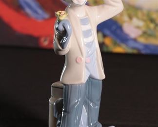 Porcelana De Cuernavaca Clown Magician on Wood Base Porcelain Figurine 8.5 inches