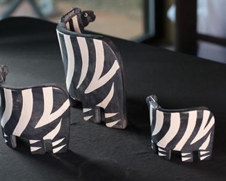 3pc Kenyan Soapstone Zebra Figures Decor Largest: 5.5 inches high