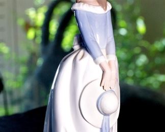 NAO by Lladro Girl with Bonnet in Hand Porcelain Figurine 11 inches high