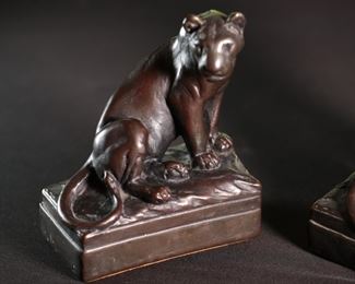2pc Replica Pompeian Bronze Lion Bookends by Paul Herzel 6.5 inches high.