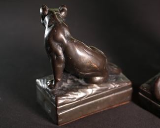 2pc Replica Pompeian Bronze Lion Bookends by Paul Herzel 6.5 inches high.