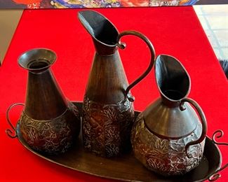 4pc Tin Pitcher Set Decor 15 x 24 x 9.5. HxWxD