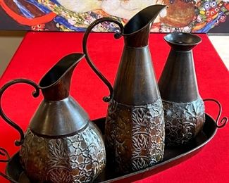 4pc Tin Pitcher Set Decor 15 x 24 x 9.5. HxWxD
