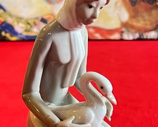 Casades Porcelain Girl with duck Figurine 9 inches high