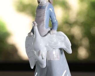 NAO by Lladro Young Girl with Goose Porcelain Figurine 9.75 inches high.