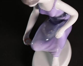 Hollohaza Porcelain Hungary Girl with Dish Porcelain Figurine 7.75 inches