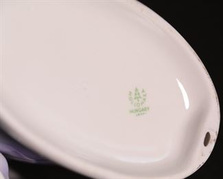 Hollohaza Porcelain Hungary Girl with Dish Porcelain Figurine 7.75 inches