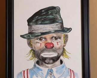 Original Bob Woodrow Clown Art Framed Drawing #1 Frame: 16 x 13in