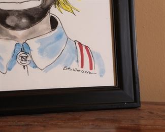 Original Bob Woodrow Clown Art Framed Drawing #1 Frame: 16 x 13in