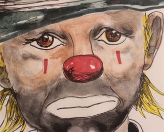 Original Bob Woodrow Clown Art Framed Drawing #1 Frame: 16 x 13in