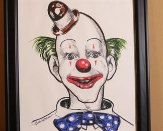 Original Bob Woodrow Clown Art Framed Drawing #2 Frame: 16 x 13in