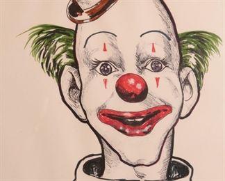 Original Bob Woodrow Clown Art Framed Drawing #2 Frame: 16 x 13in