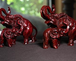 2pc Cinnabar Resin Elephants Asian 5 inches high