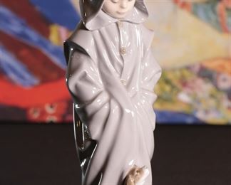NAO by Lladro Boy Hooded Clock with Dog Porcelain Figurine 10.5 in H