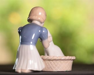 B&G Bing & Grondahl Denmark 2249 Girl with Cat in Basket Porcelain Figurine 3.75 inches high.