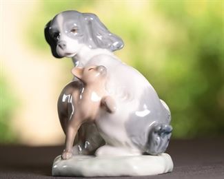 NAO Spaniel & Cat Porcelain Figurine 4.75 inches high.