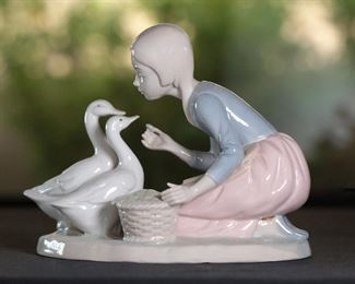 Duncan Royale Girl Feeding Ducks Porcelain Figurine 5.25 inches high.