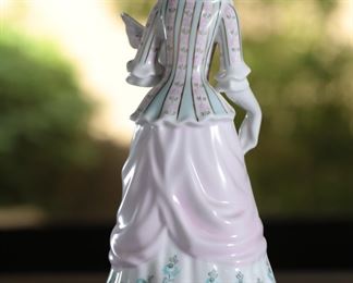 Hollohaza Hungary Porcelain Hungarian Lady w Fan Porcelain Figurine 10.75 inches high