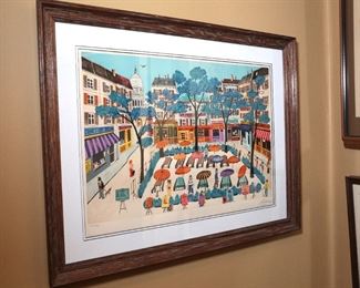 Signed Numbered Heine Litho Framed Art Print French Street Scene 	Frame: 27 x 30in	