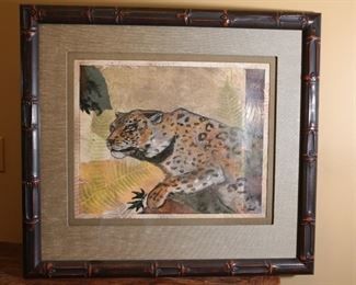 Original Art Conti Bengal Tiger Framed Painting 	Frame: 29 x 32in	
