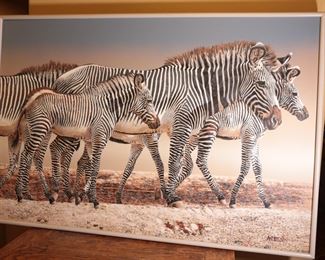 Huge Original Art Zebras Anderson Art Group Painting 	Frame: 41 x 6in 	