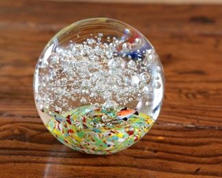 Studio Art Glass Paperweight Aquarium Fish&nbsp;Millefiori Murano 	4 inches high	
