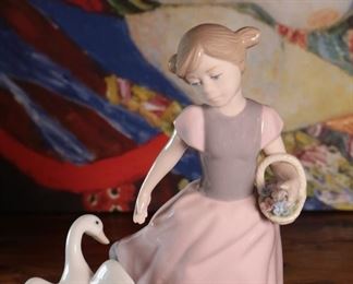 Nadal Spanish Porcelain  2301 Country Girl with Geese Porcelain Figurine	7.75 inches high.	