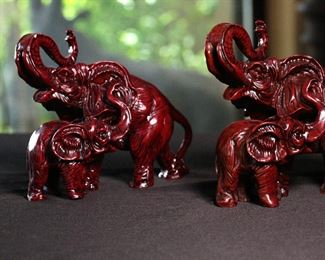 2pc Cinnabar Resin Elephants Asian	5 inches high	
