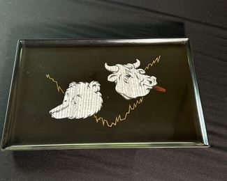 MCM Couroc Tray Bull & Bear Stock Market 	12.5 x 18in	
