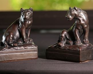 2pc Replica Pompeian Bronze Lion Bookends by Paul Herzel	6.5 inches high.	

