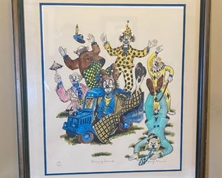 Signed Numbered George Crionas Clowning Around Lithograph Art Print  	Frame: 31x 26.5ibn	
