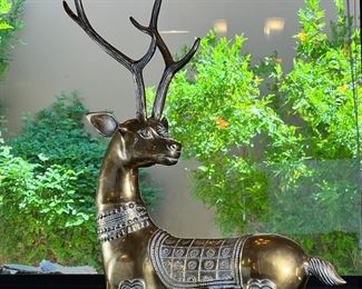 Large Brass Deer Statue Sculpture 	22.5 inches high.	
