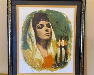 Signed Numbered Sandu Liberman Lithograph Shabbas Candles Judaica Art Print	Frame: 27.5 x 24in	
