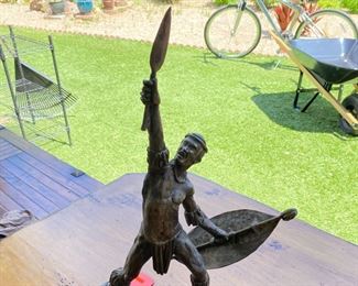 Tribal Warrior Cast Metal Statue/Sculpture	19.75 inches high.	
